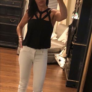 Bcbg geometric cut out blouse